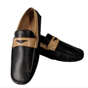 AC Casuals Black Beige Faux Leather Casual Driving Loafer 9.5 Slip-On Shoes 6651